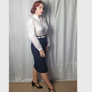 Vintage Rose Embroidered White Blouse 1950s Inspired